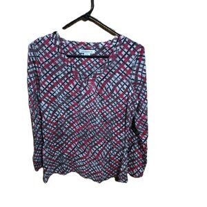 Liz Claiborne Red & Gray Pullover Blouse